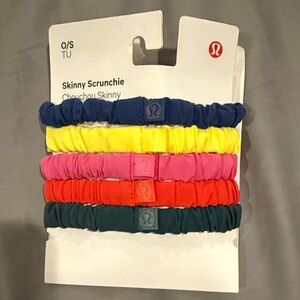 Lululemon Blue, Yellow, Pink, Red & Green Skinny Scrunchie Set 5 pieces